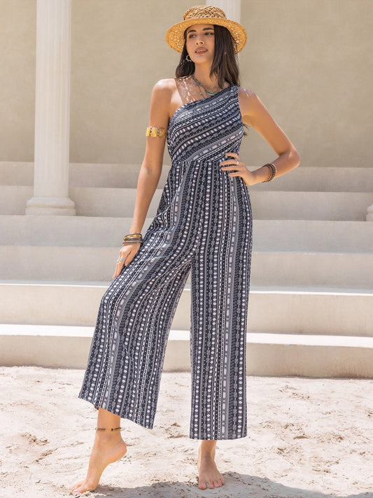 Printed Single Shoulder Sleeveless Jumpsuit NicholesGifts