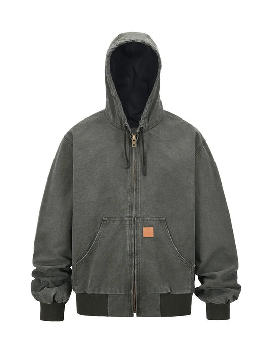 Men's Zip Up Washed Hooded Jacket Trendsi