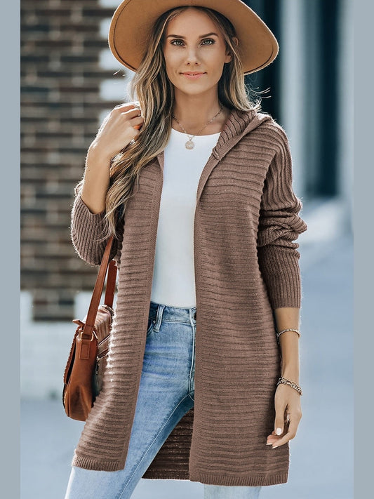 NicholesGifts Women Open Front Longline Hooded Cardigan