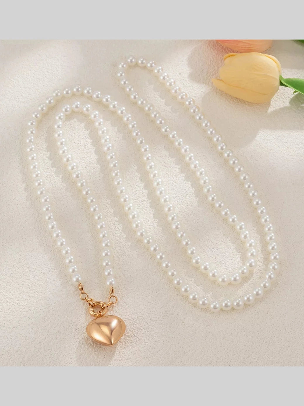 Women Pearl Chain Heart Necklace nicholesgifts