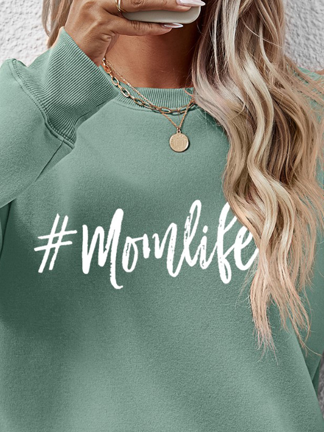 NicholesGifts Women Letter Graphic Mom Life Round Neck Sweatshirt NicholesGifts