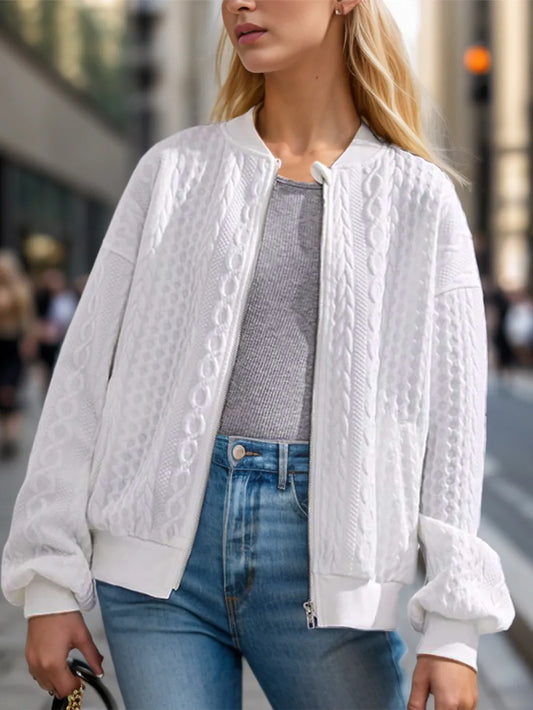 Textured Zip Up Dropped Shoulder Jacket nicholesgifts