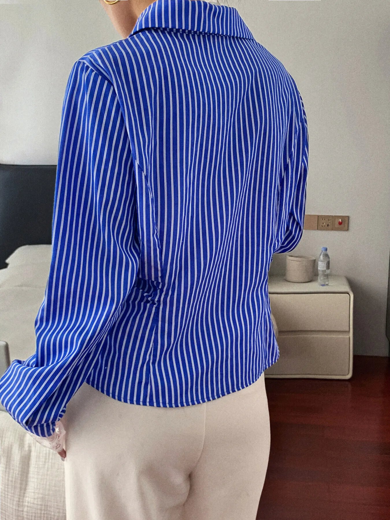 Striped Button-Down Shirt with Lace Detail NicholesGifts