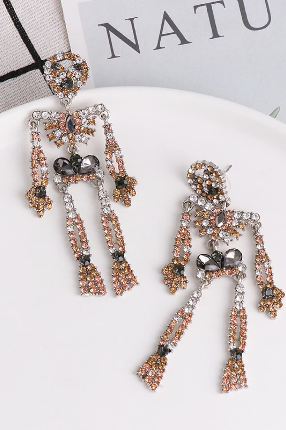 Skeleton Shape Glass Stone Dangle Earrings NicholesGifts
