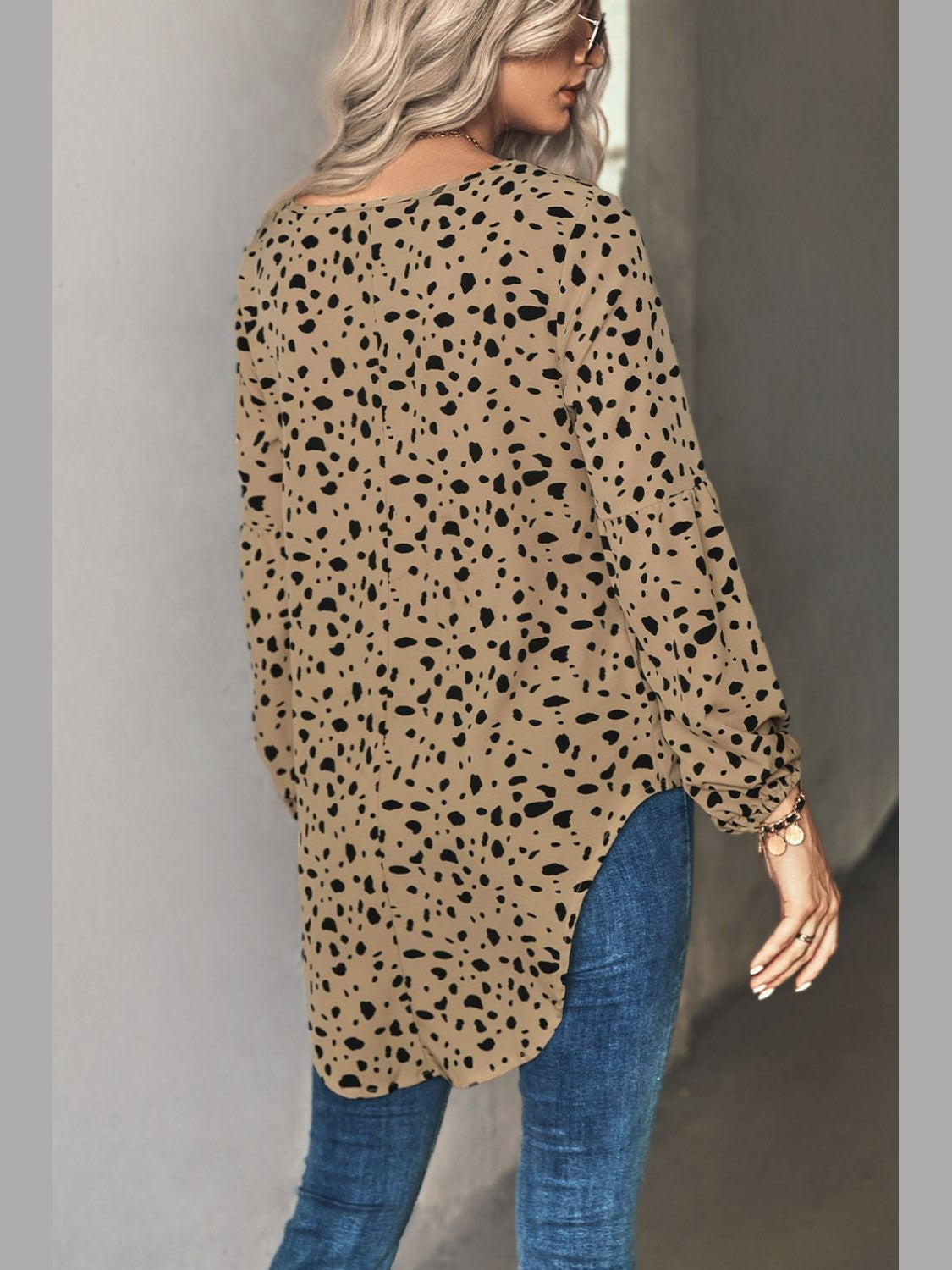 Animal Print V-Neck High-Low Blouse