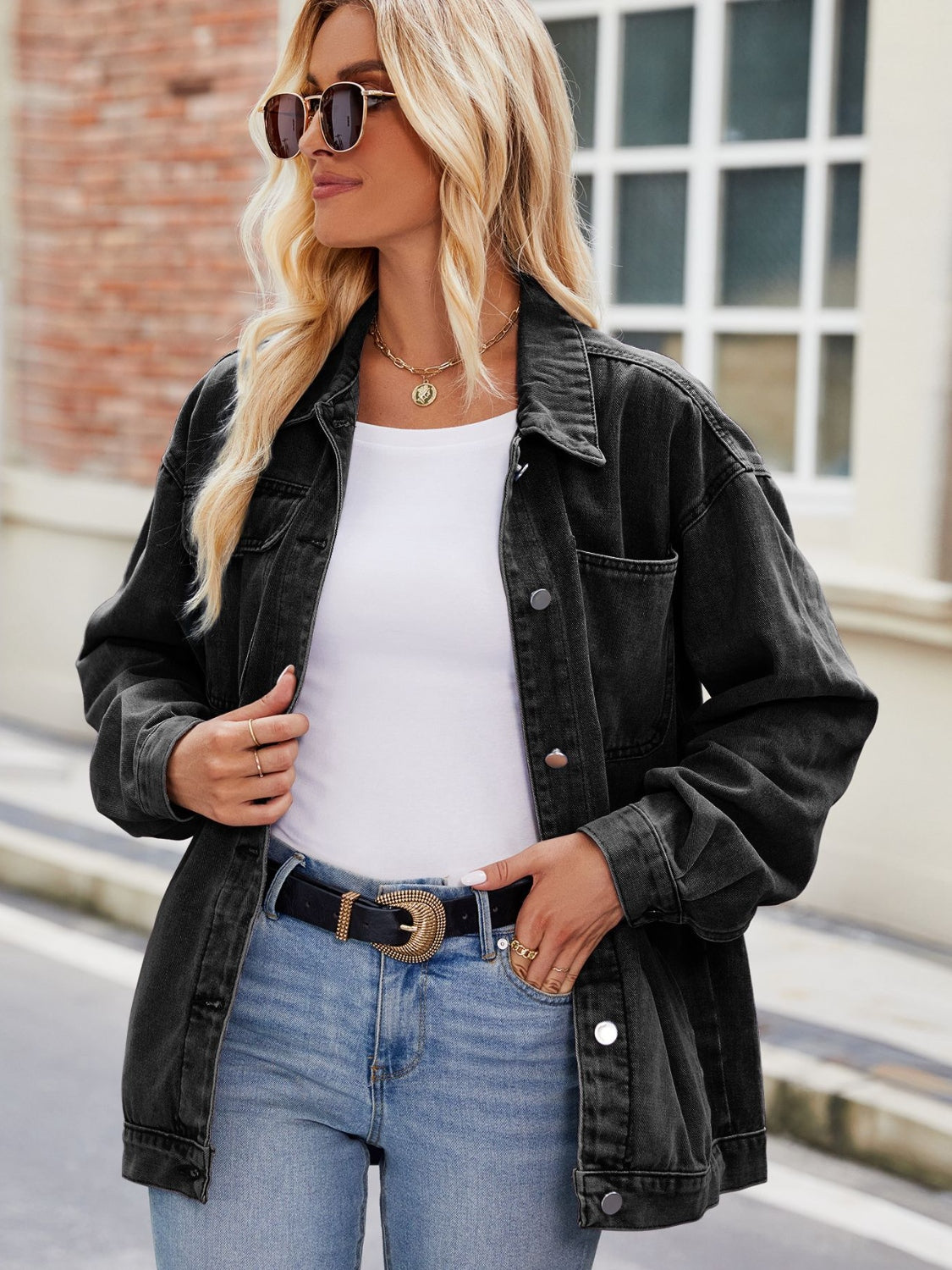 NicholesGifts Women Button Up Denim Jacket with Pockets NicholesGifts