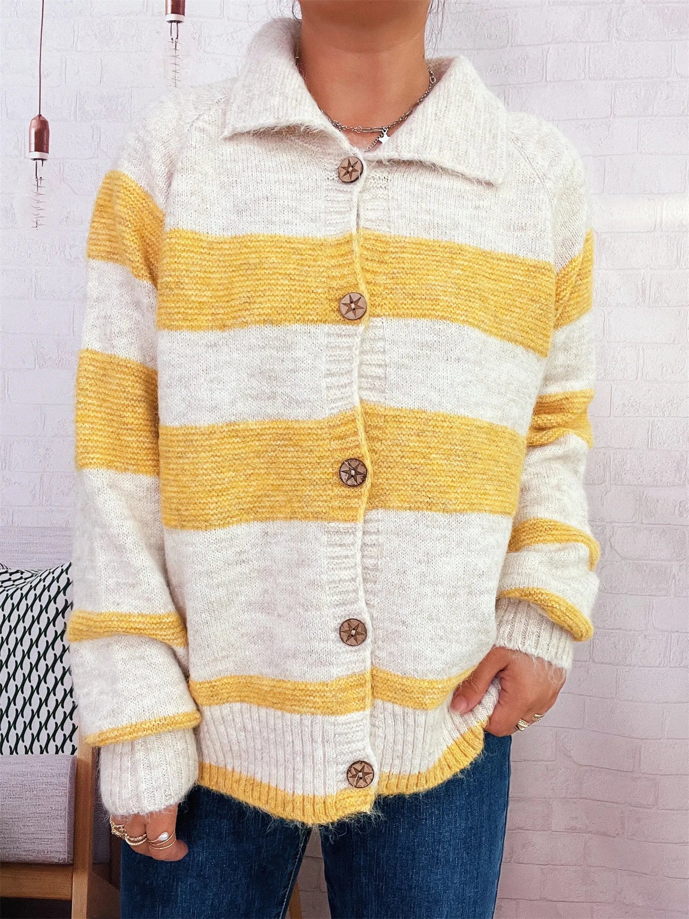 Striped Button-Up Cozy Cardigan