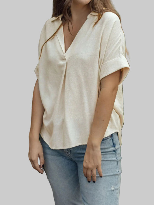 Johnny Collar Half Sleeve Blouse nicholesgifts