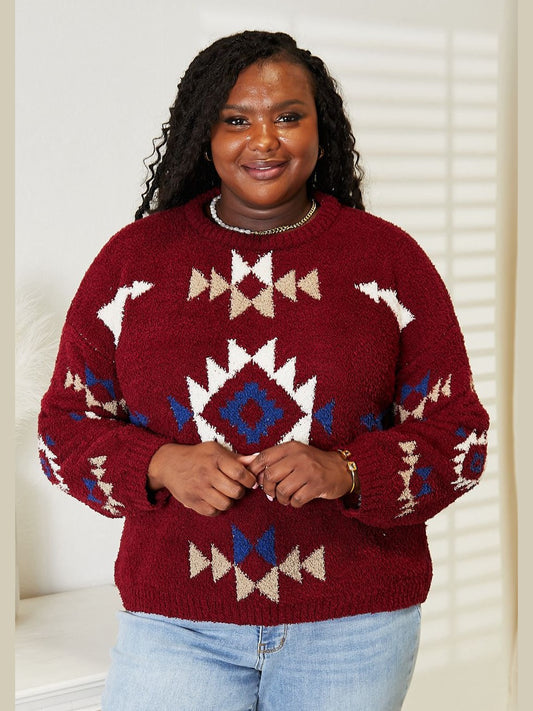 HEYSON Full Size Aztec Soft Fuzzy Sweater Trendsi