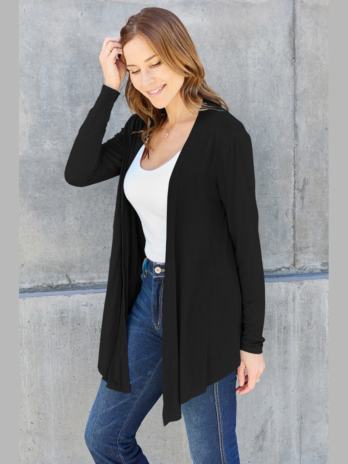 NicholesGifts Women Basic Bae Full Size Open Front Long Sleeve Cardigan NicholesGifts