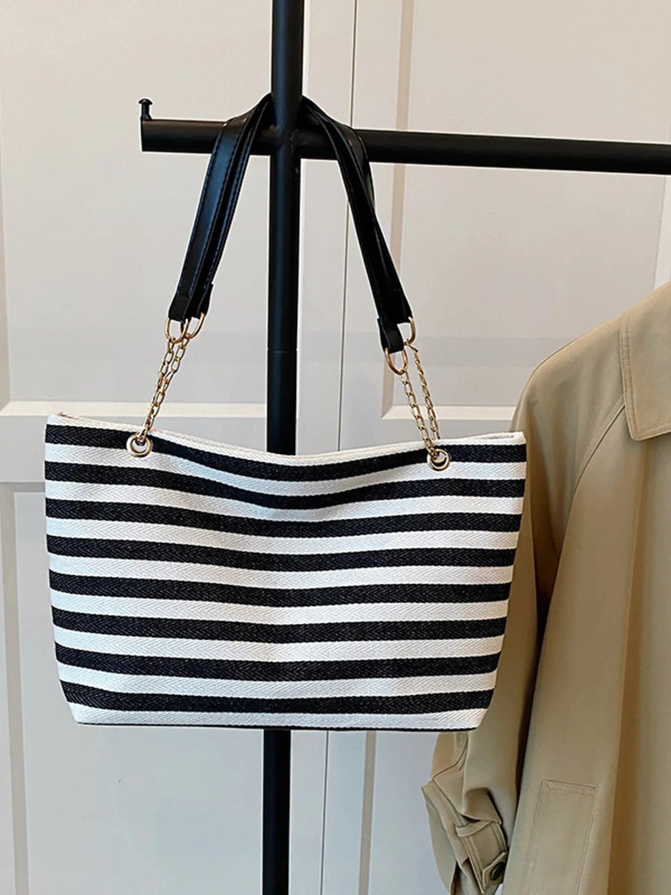 Striped Shoulder Bag with Chain Detail Trendsi