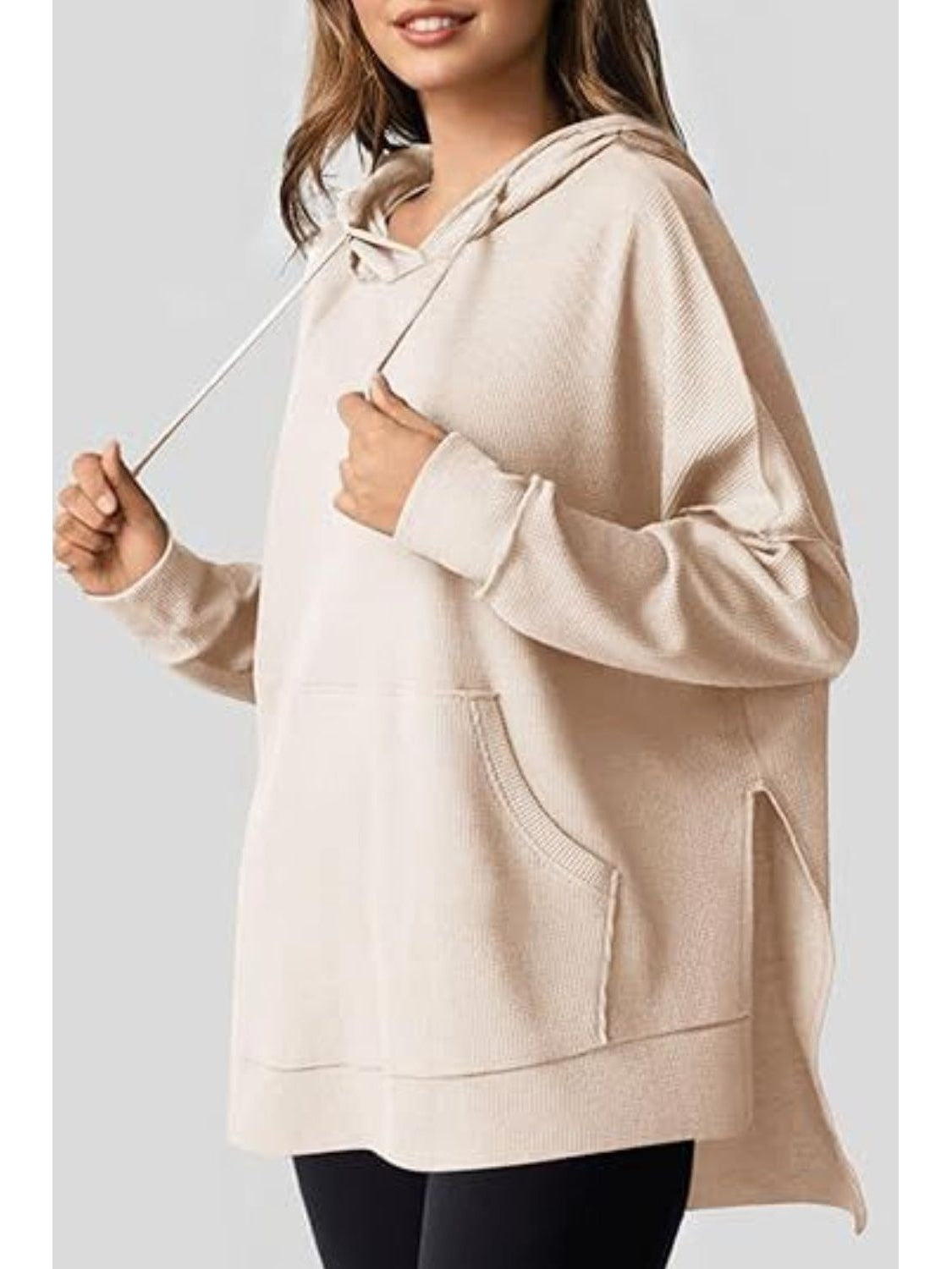 NicholesGifts Women Drawstring Slit Long Sleeve Hoodie NicholesGifts