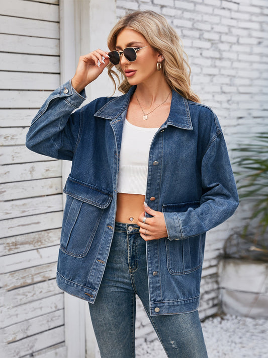 NicholesGifts Women Button Up Long Sleeve Denim Jacket