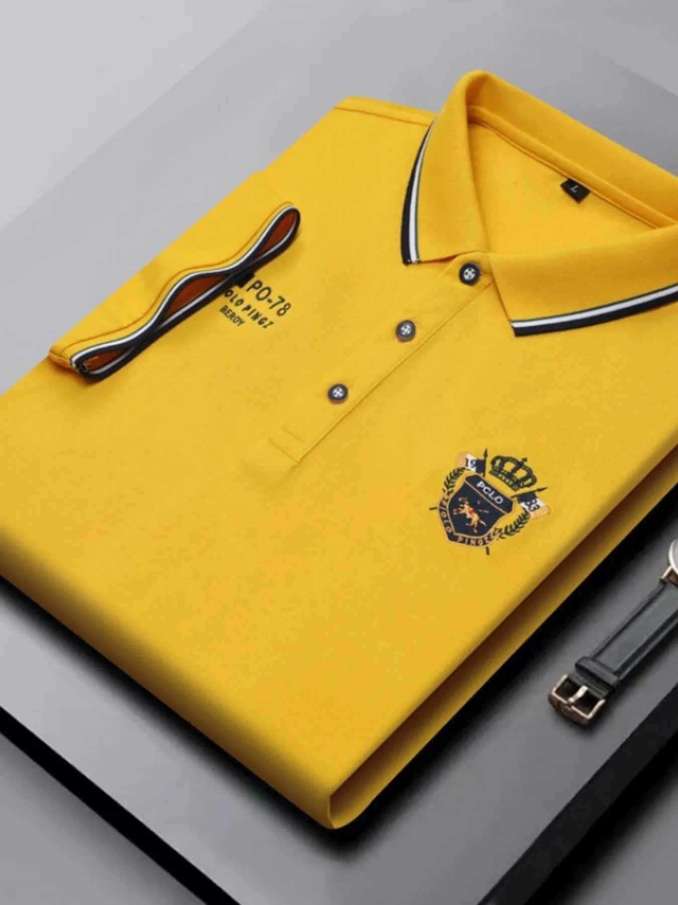 Men's Plus Size Embroidered Detail Short Sleeve Polo