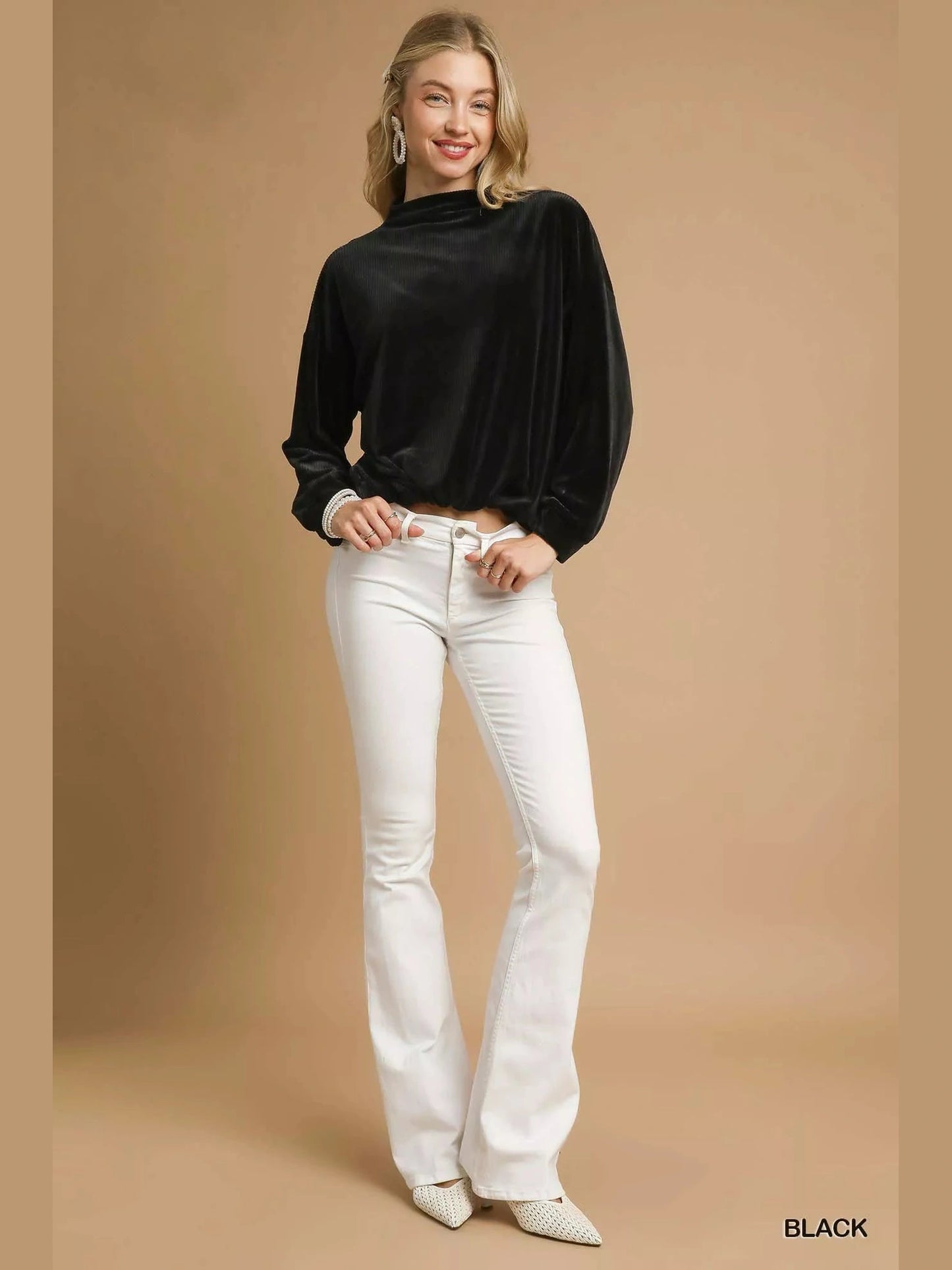 Umgee Ribbed Drawstring Hem Knit Top Trendsi