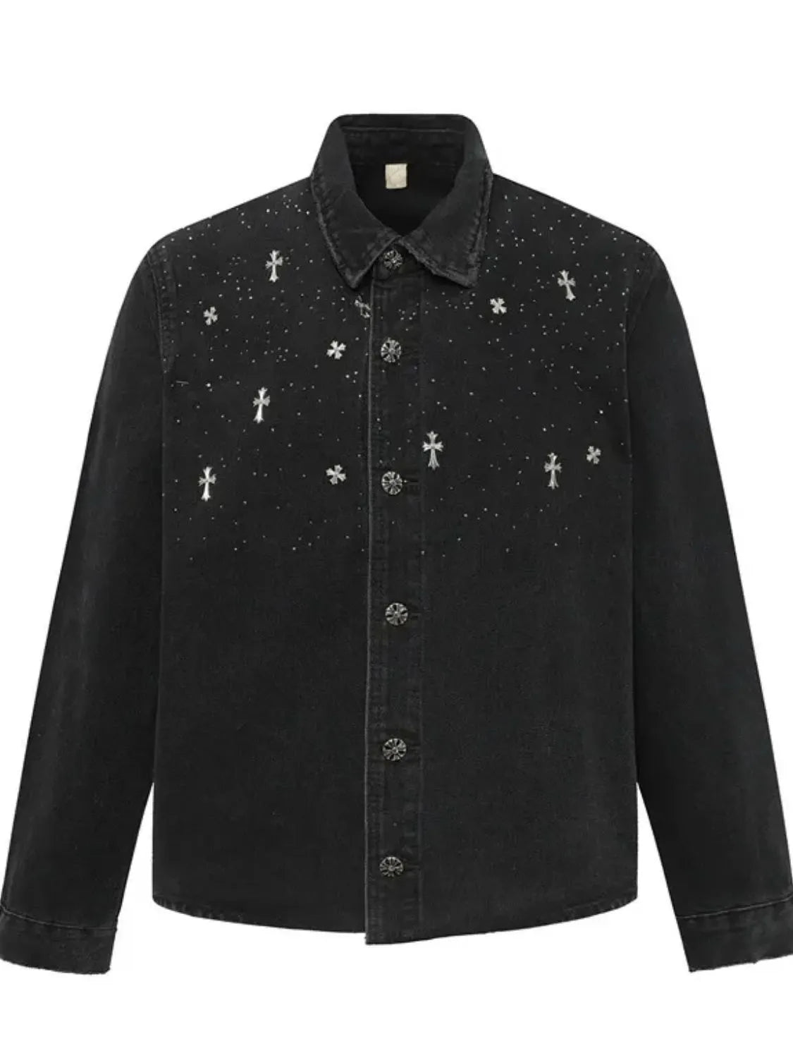 Men's Plus Size Cross Button Up Long Sleeve Denim Jacket Trendsi