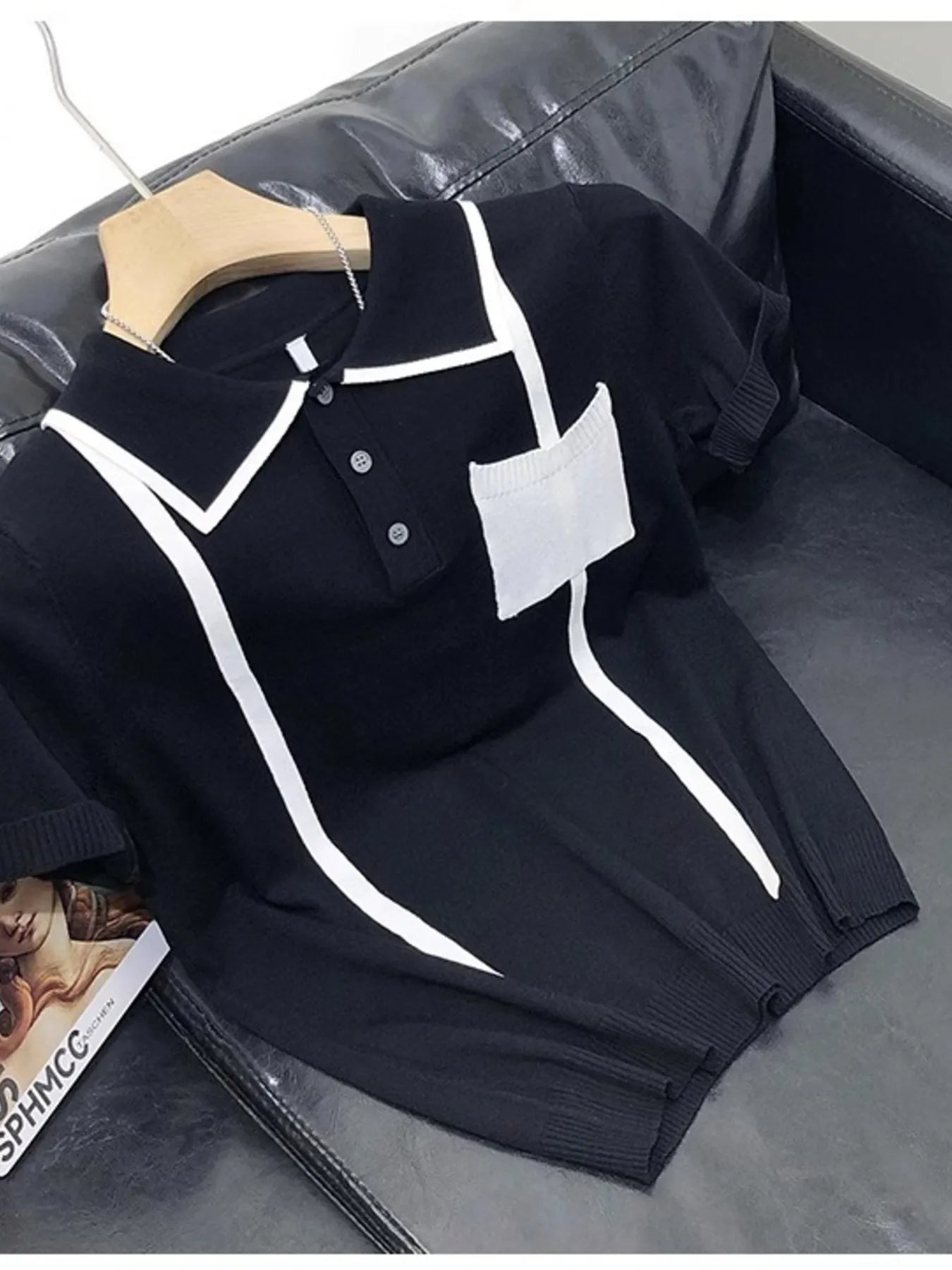 Men's Full Size Contrast Trim Knit Polo Shirt Plus Size