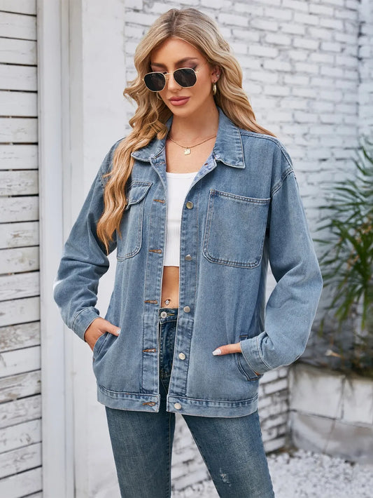 Pocketd Button Up Detachable Hooded Denim Jacket nicholesgifts