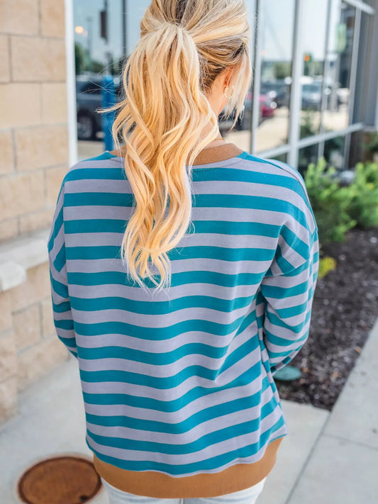 Striped Round Neck Casual Sweatshirt nicholesgifts