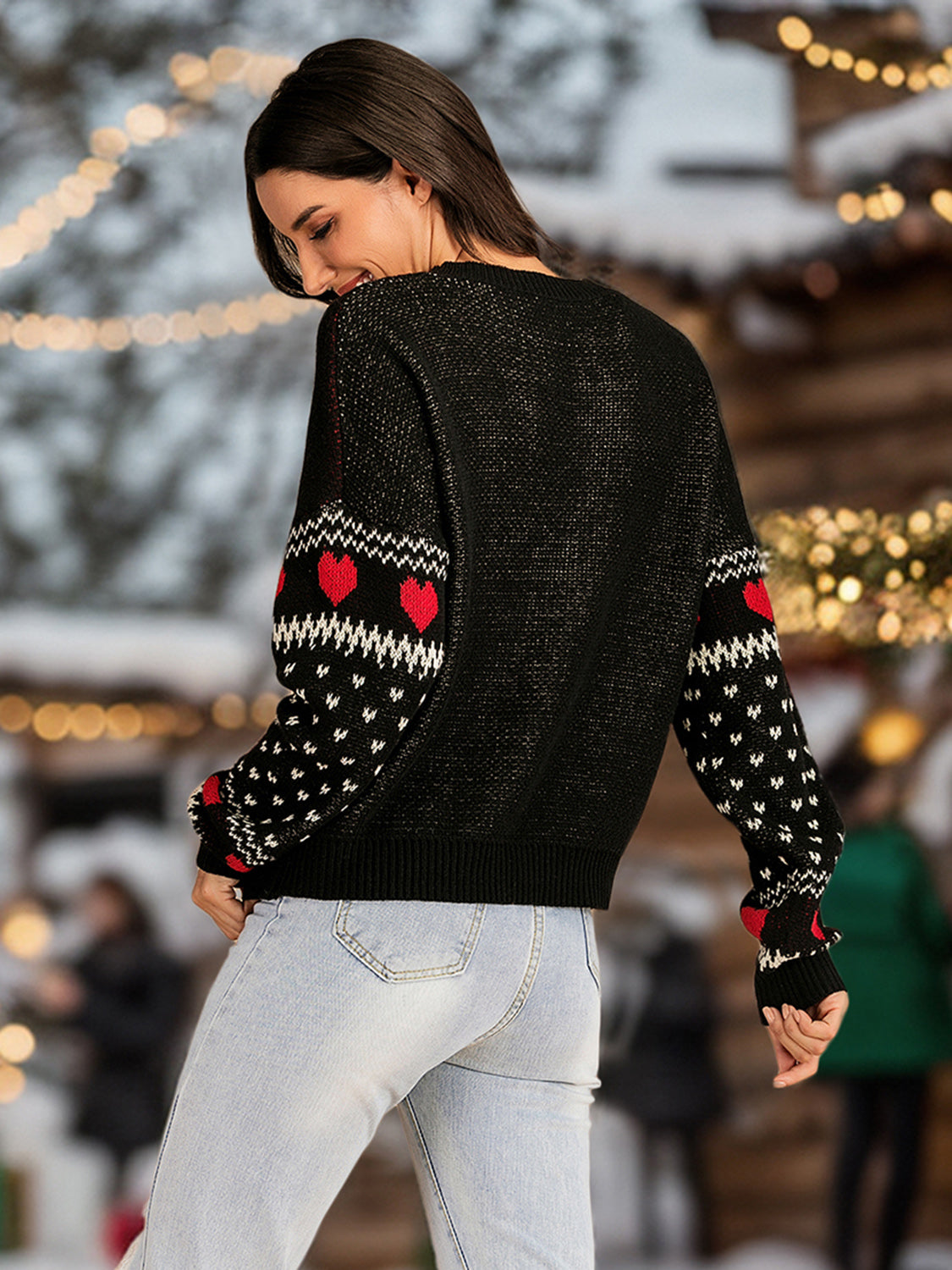 NicholesGifts Women Perfee Christmas Element Round Neck Sweater NicholesGifts