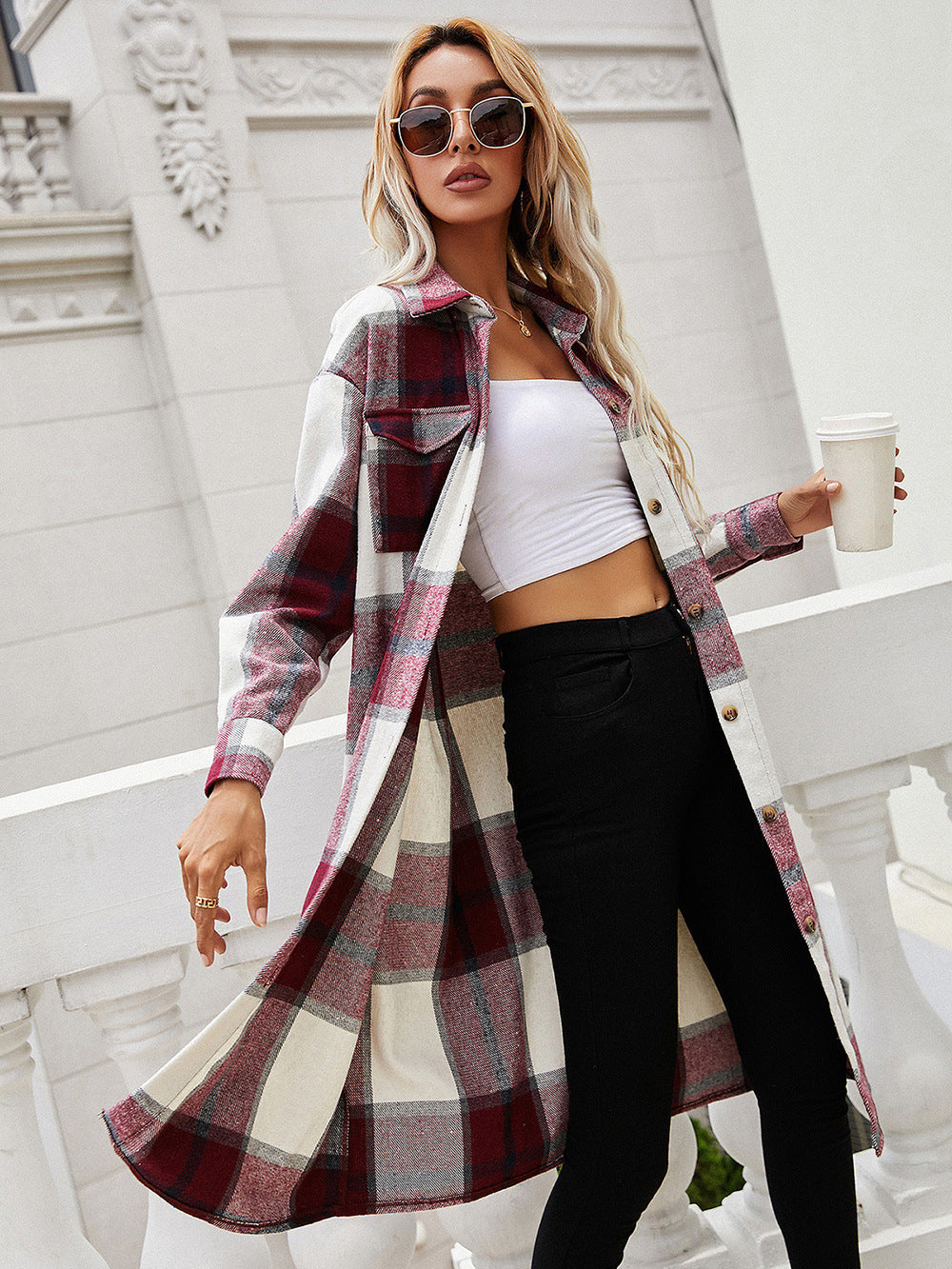 Ivy Lane Plaid Longline Shirt Jacket nicholesgifts