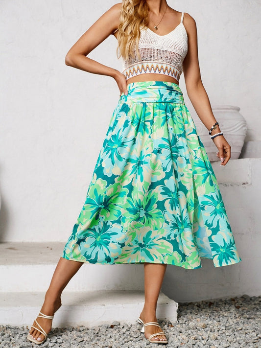Women Slit Printed Midi Skirt NicholesGifts