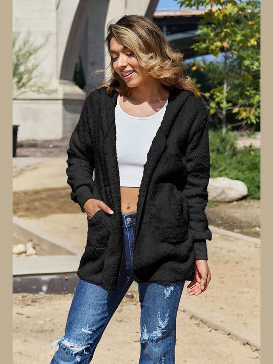 Full Size Teddy Hooded Jacket with Pockets nicholesgifts