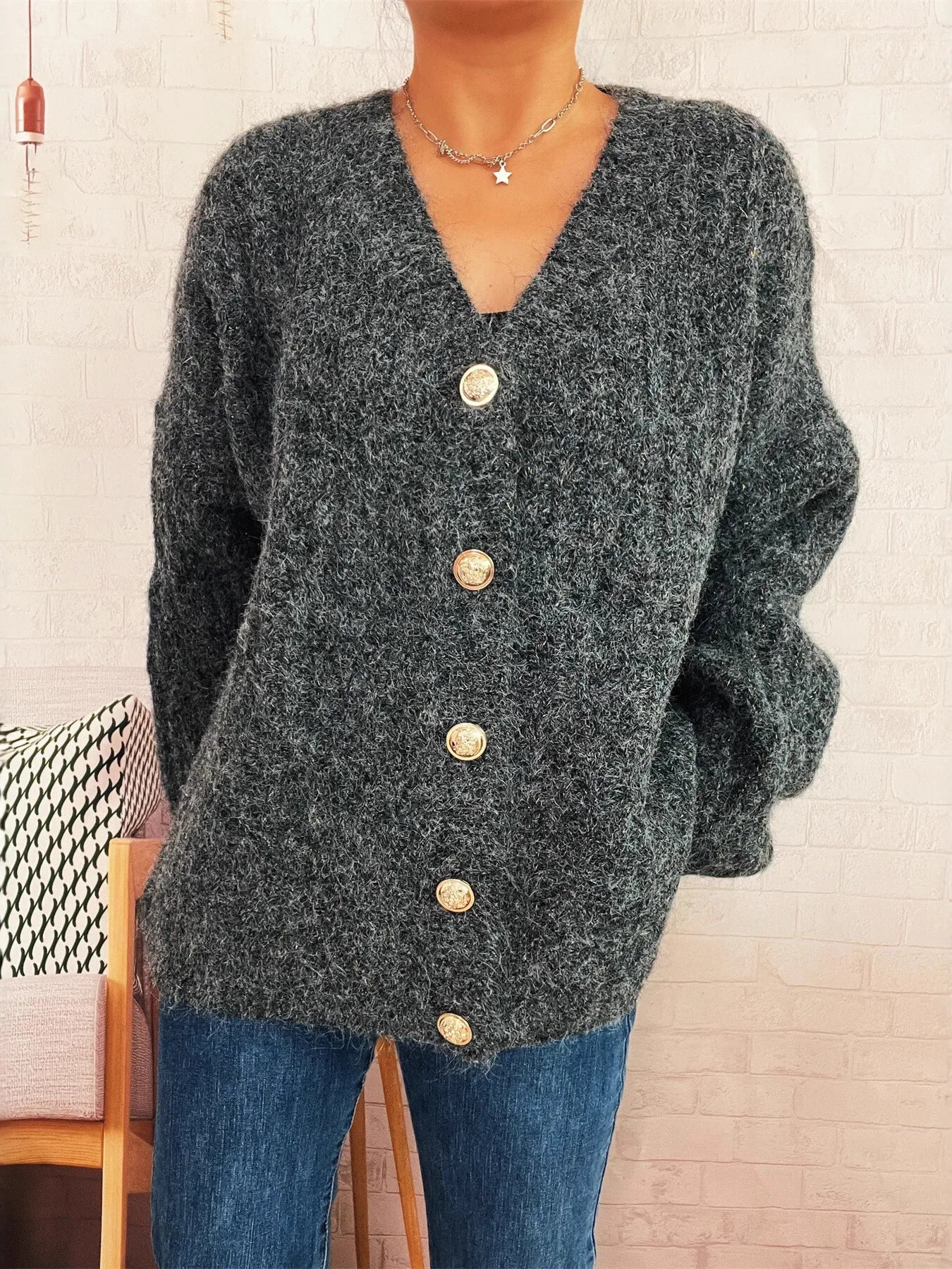 Cable Knit Button-Up Cardigan