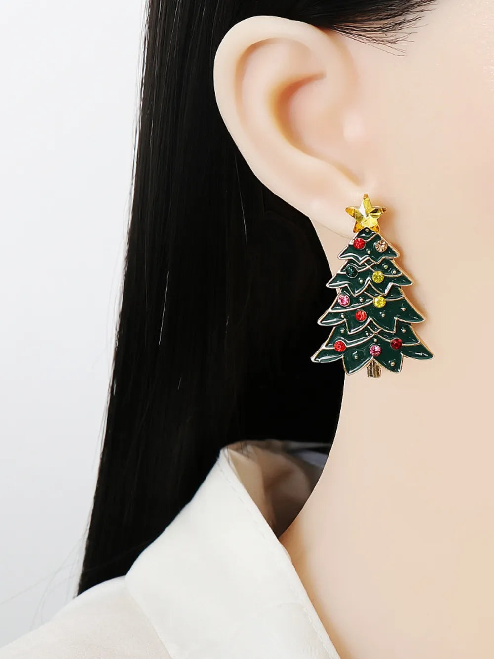 Alloy Inlaid Rhinestone Christmas Tree Earrings Trendsi
