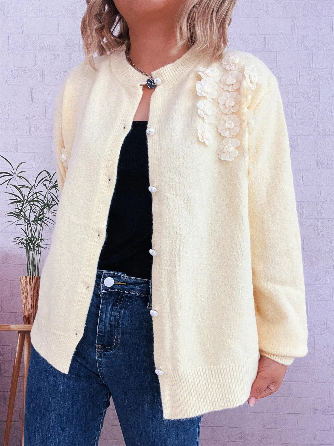 Flower Button Up Long Sleeve Cardigan