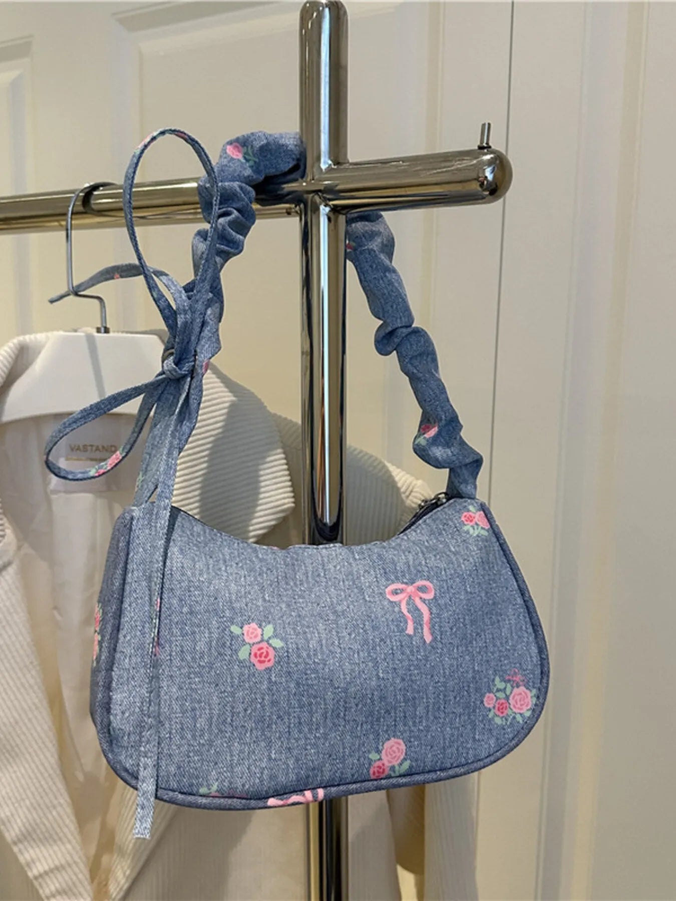 Embroidered Ruched Strap Shoulder Bag Trendsi