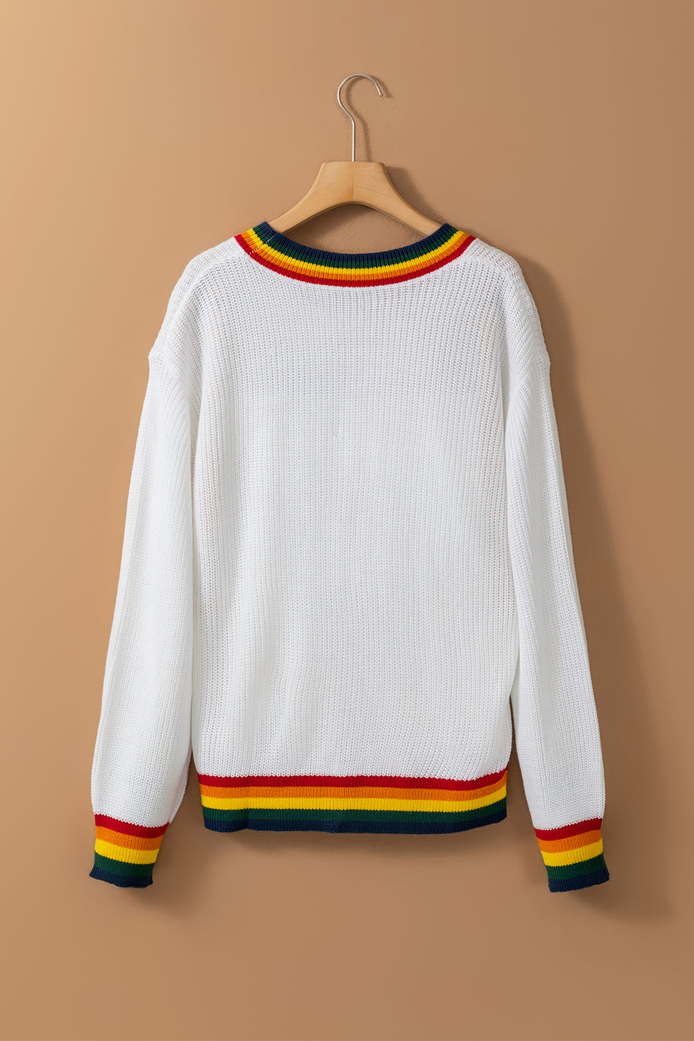 NicholesGifts Women Merry & Bright Ribbed Round Neck Christmas Sweater NicholesGifts