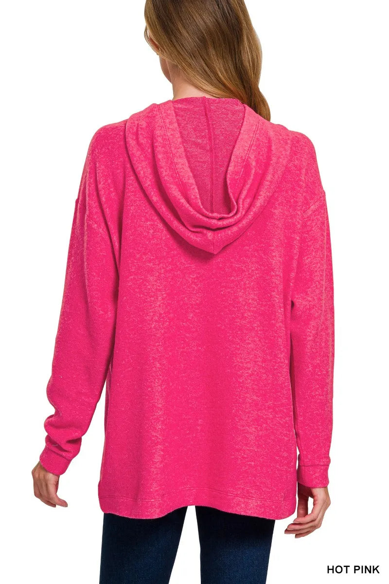 Zenana Hooded Brushed Melange Hacci Sweater Trendsi