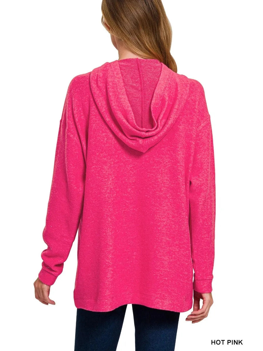 Zenana Hooded Brushed Melange Hacci Sweater NicholesGifts