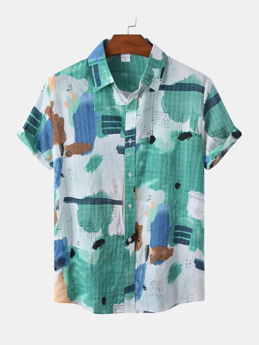 Men's Plus Size Abstract Print Short Sleeve Button-Up Shirt NicholesGifts