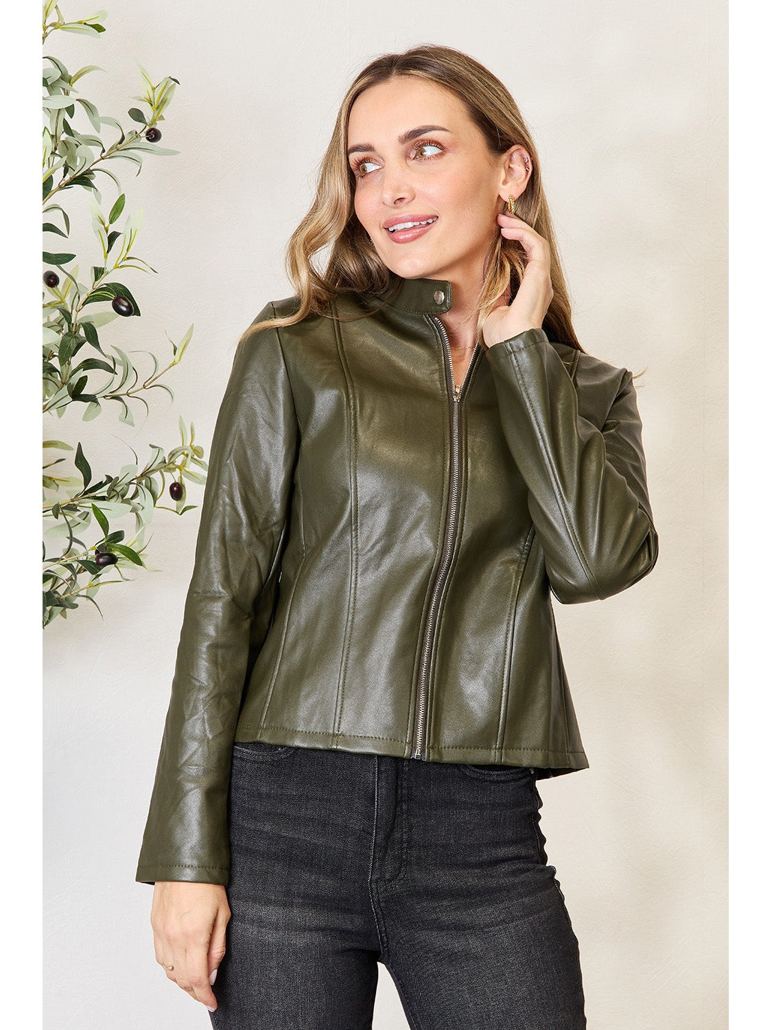 NicholesGifts Women Mock Neck Zip Up Jacket NicholesGifts