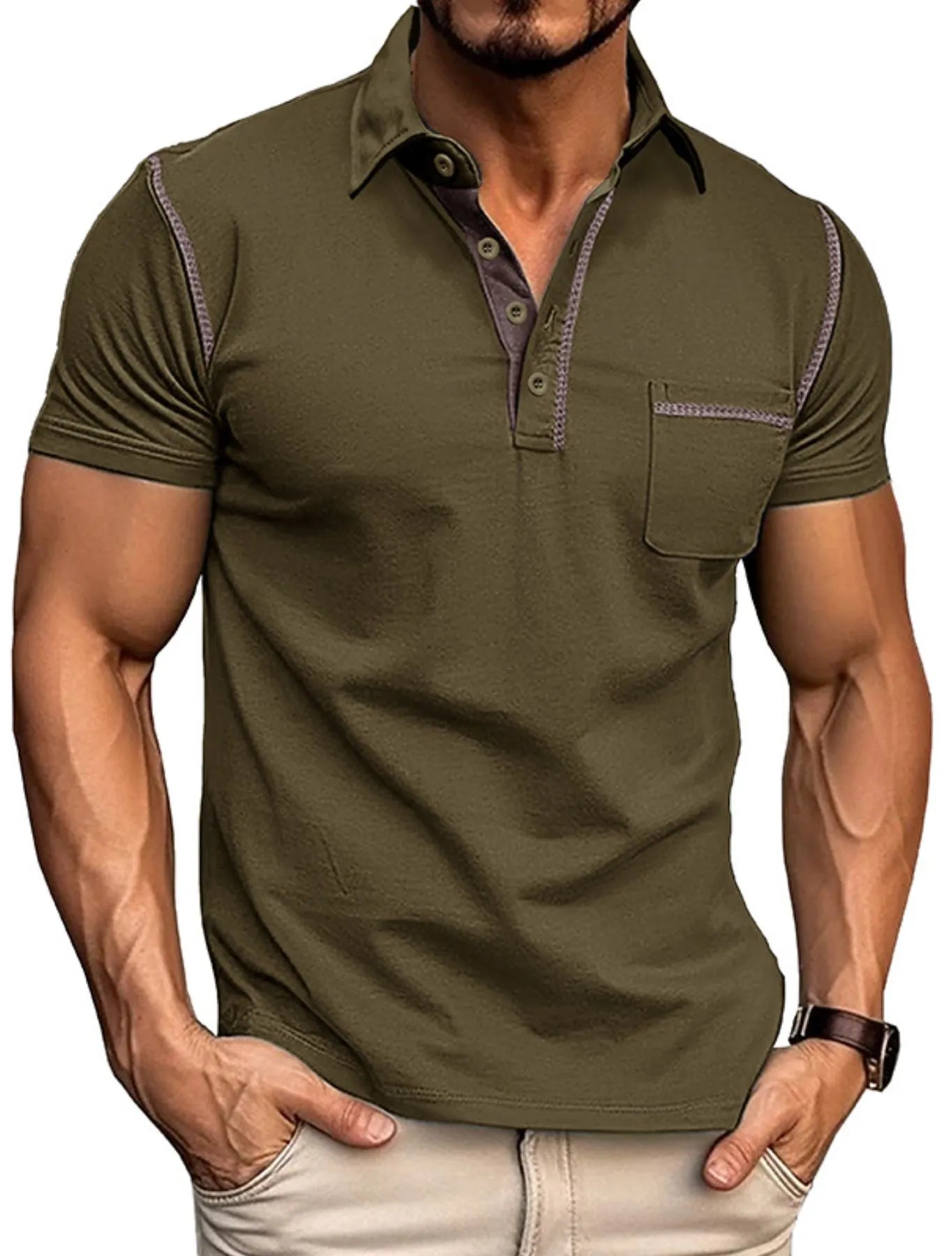 Men's Classic Polo Shirt with Contrast Stitching
