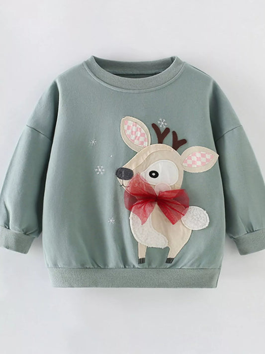 Children's Cute Reindeer Applique Sweatshirt Trendsi