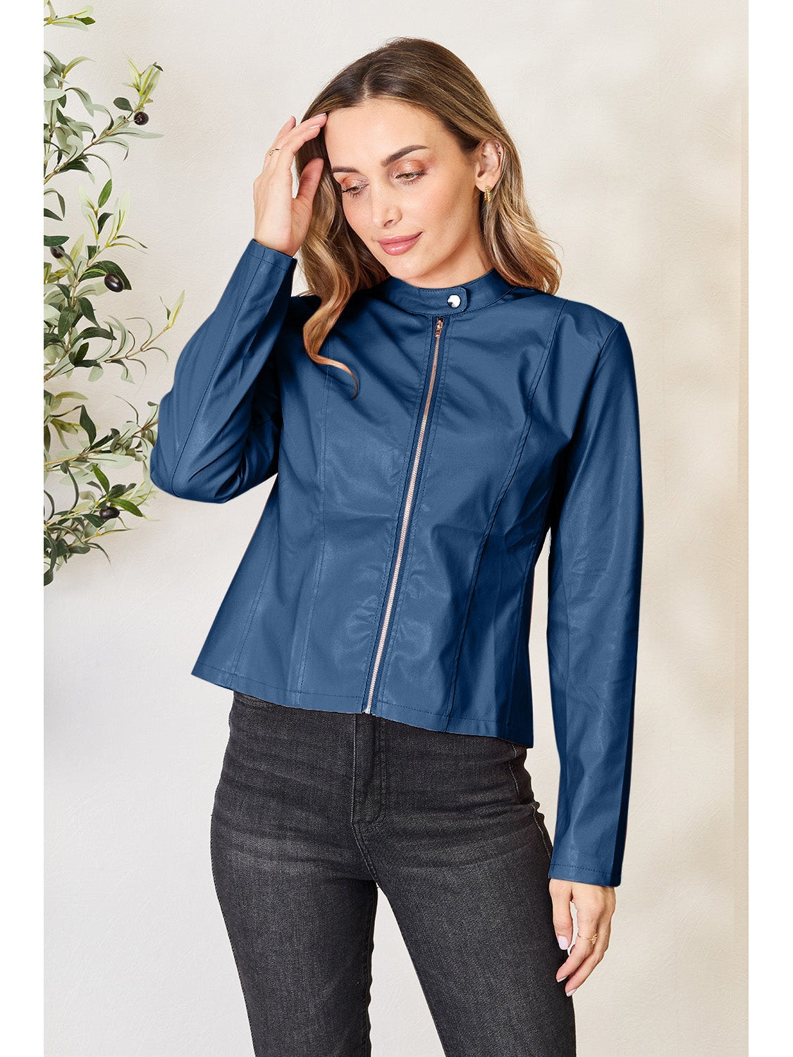 NicholesGifts Women Mock Neck Zip Up Jacket NicholesGifts