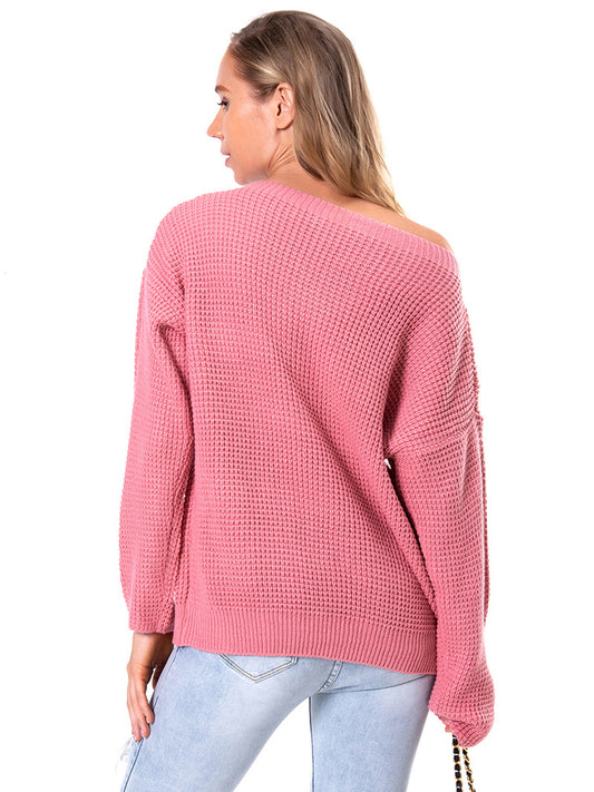 Boat Neck Drop Shoulder Long Sleeve Sweater nicholesgifts