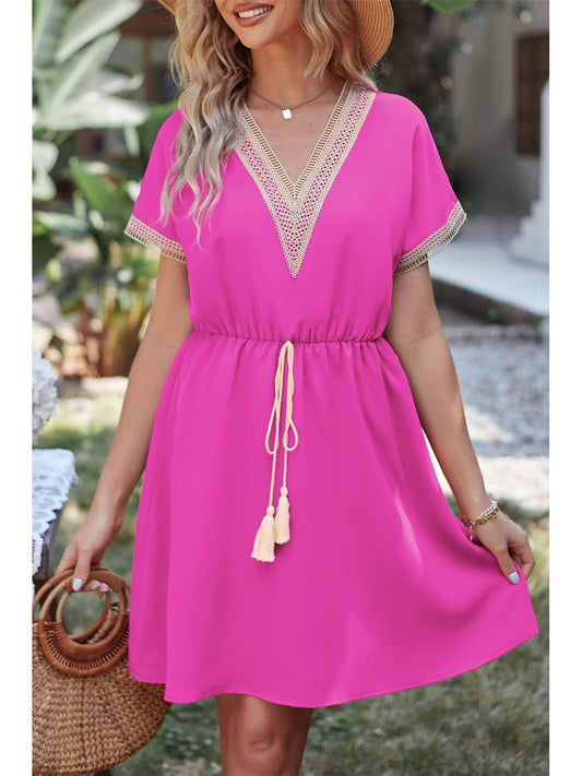 Women Tassel V-Neck Short Sleeve Summer Dress NicholesGifts