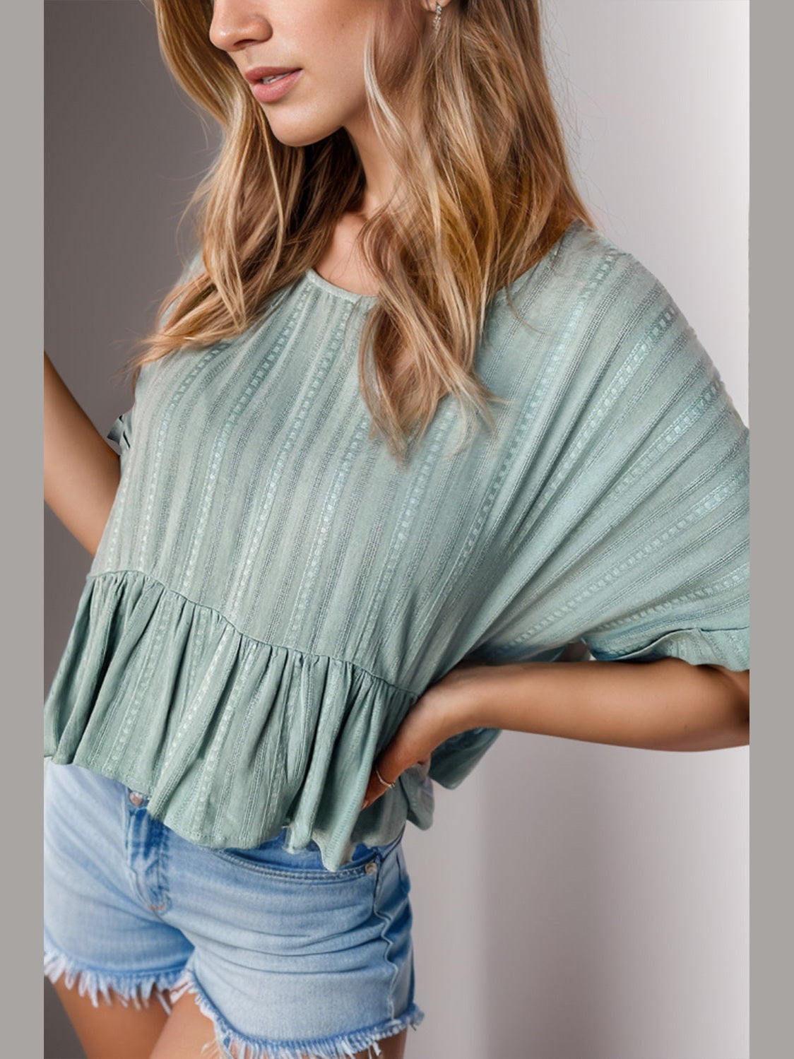 Peplum Round Neck Half Sleeve Blouse