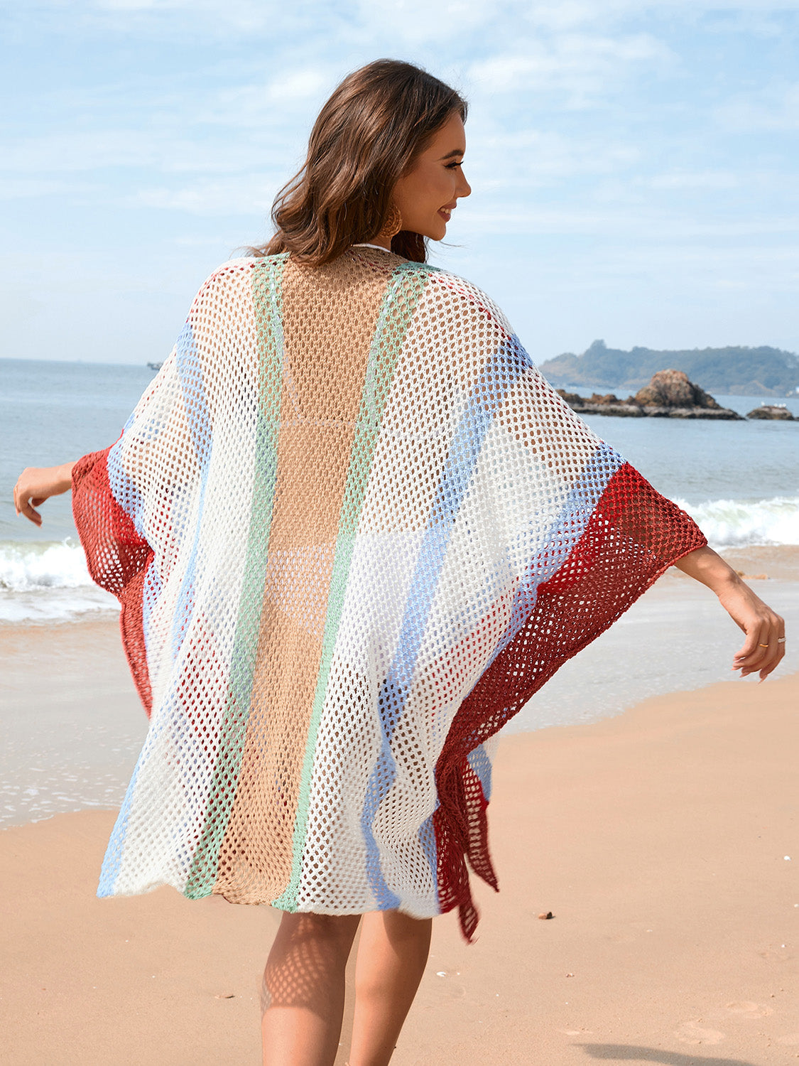 Openwork Color Block Plunge Cover-Up NicholesGifts
