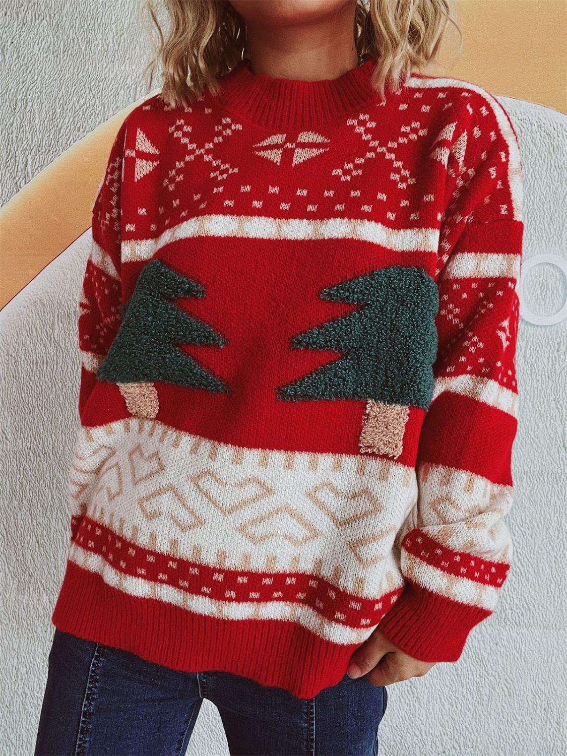 NicholesGifts Women Christmas Tree Mock Neck Long Sleeve Sweater NicholesGifts