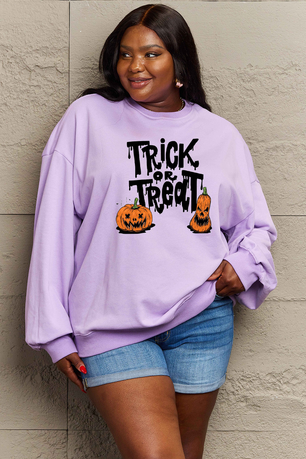 Women Simply Love Full Size Trick Or Treat Graphic Halloween Sweatshirt NicholesGifts