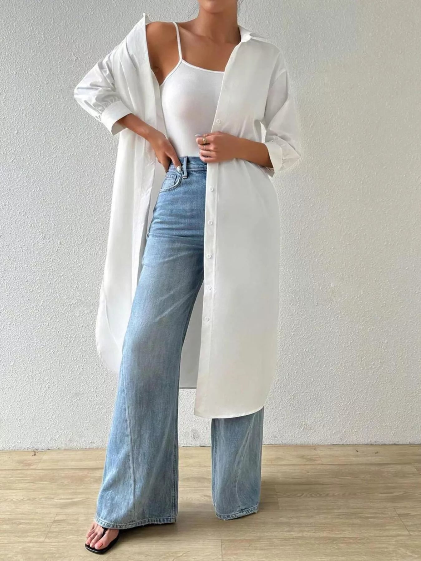 Button-Up Long Sleeve Longline Shirt
