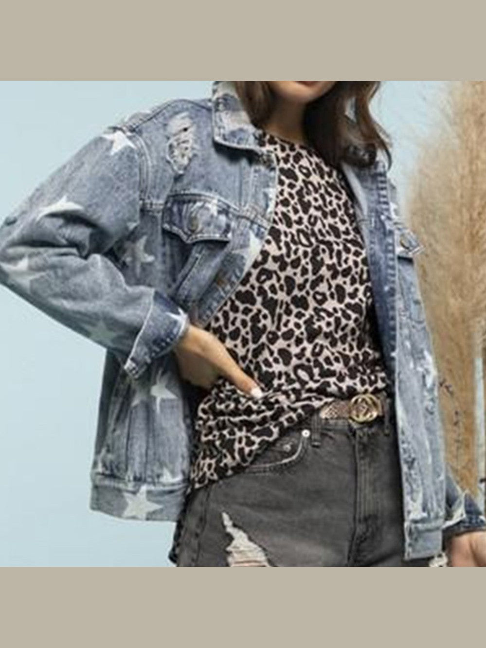 Star Distressed Denim Shacket nicholesgifts