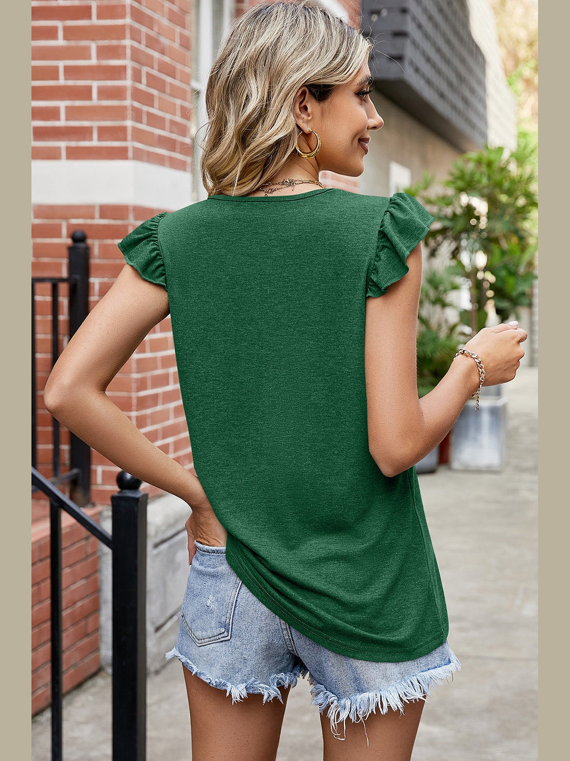 Ruffled Ruched Round Neck Tank