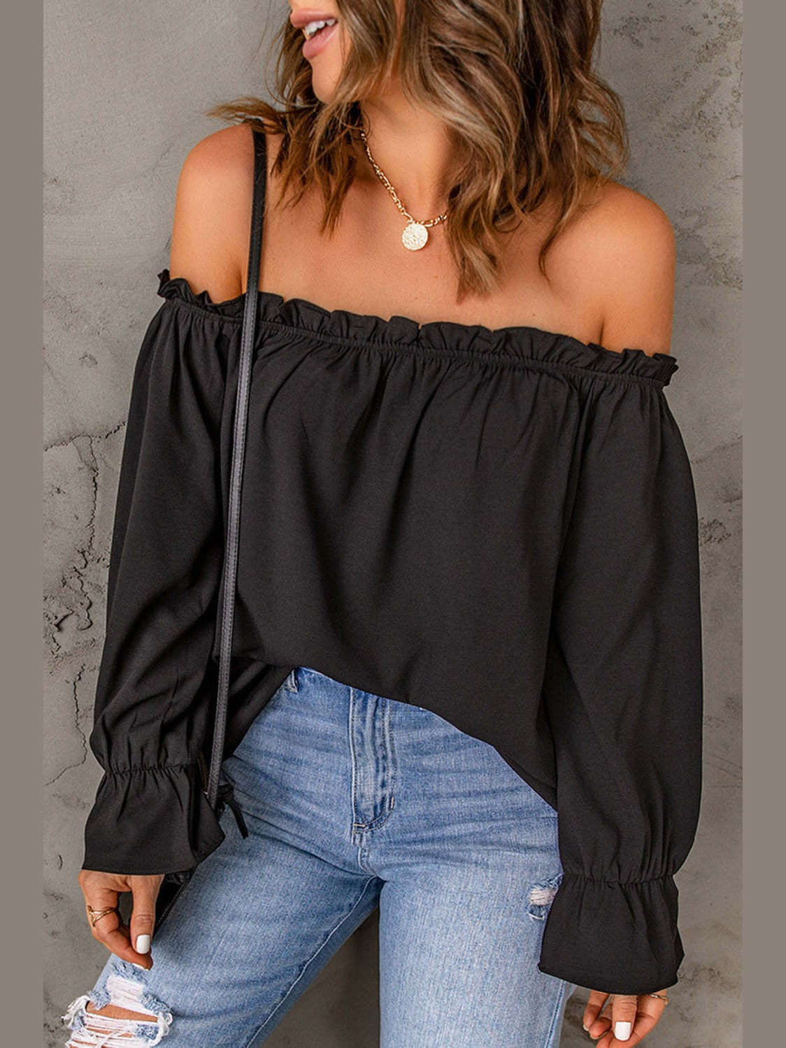 Off-Shoulder Flounce Sleeve Blouse NicholesGifts