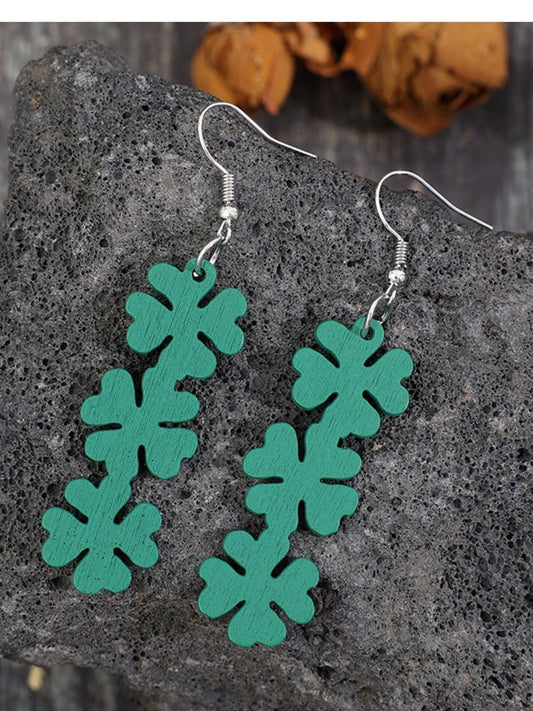 Women Lucky Clover Wooden Dangle St. Patrick's Day Earrings NicholesGifts